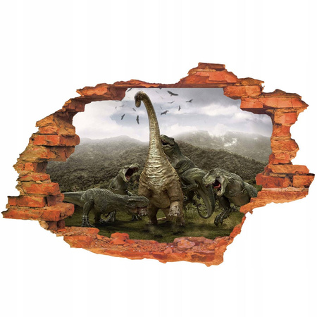 Naklejka na ścianę 3D DINOZAUR walka prehistorycznych gadów 90 cm na 60 cm
