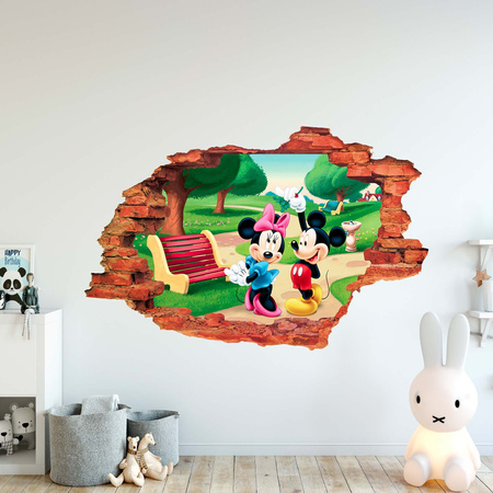 Naklejka na ścianę 3D Myszka Minnie i Myszka Miki w parku 90 cm na 60 cm 