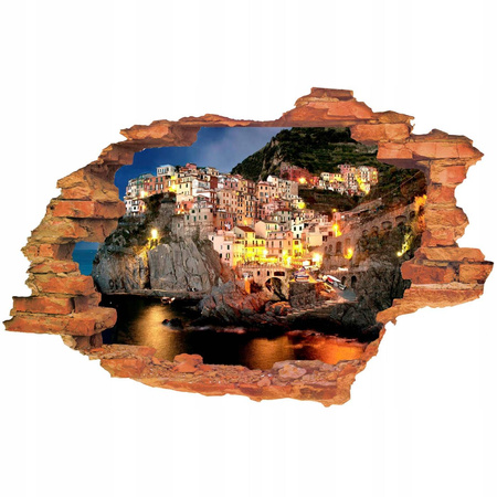 Naklejka na ścianę 3D Santorini pastelowe domki skafta zwrócone w stronę morza 90 cm na 60 cm