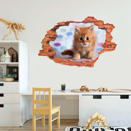 Naklejka na ścianę 3D Kot kocurek rdzawy gotowy do zabawy 90 cm na 60 cm