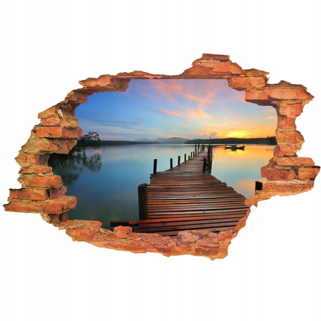 Naklejka na ścianę 3D Krajobraz most z drewna na jeziorze 90 cm na 60 cm 